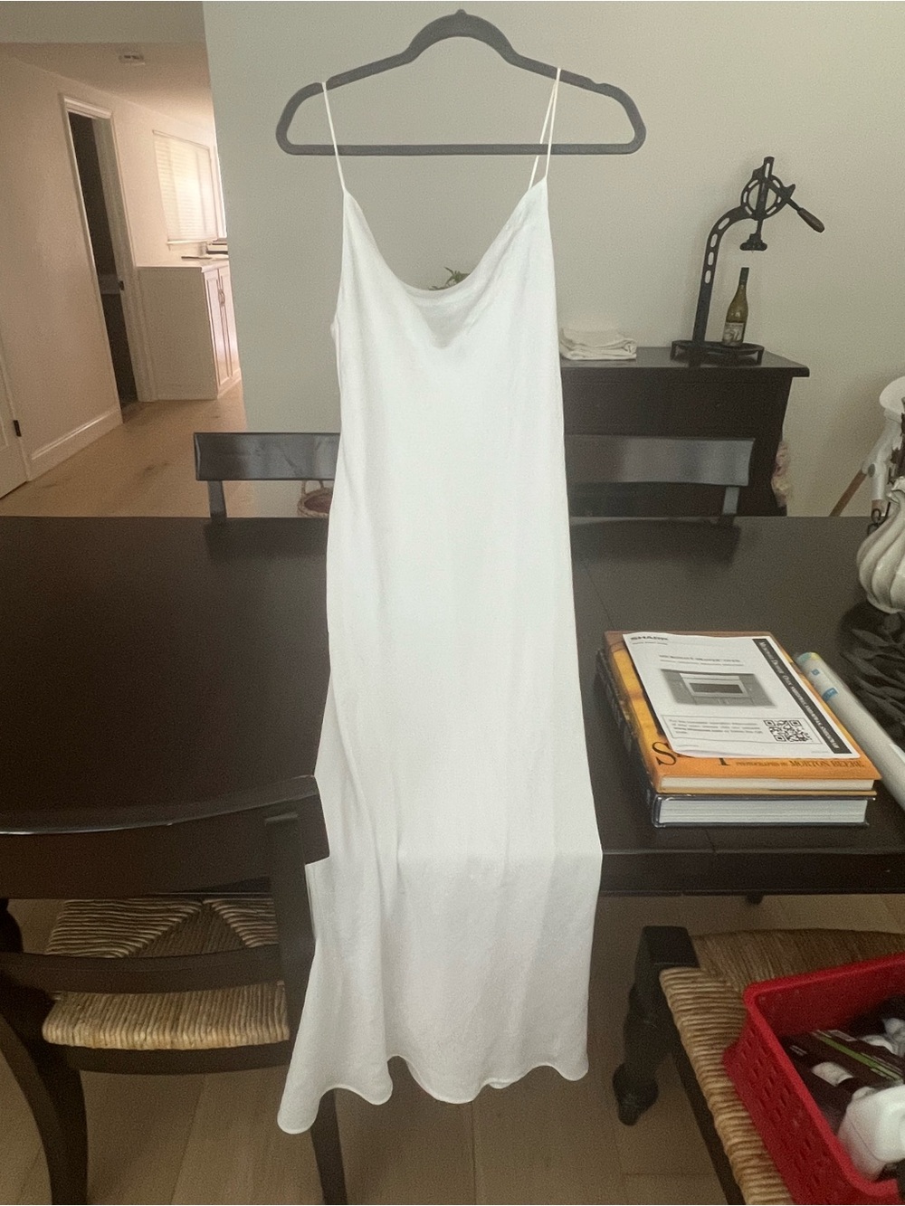 RESA Satin White Slip Maxi Dress with Spaghetti Straps fully lined